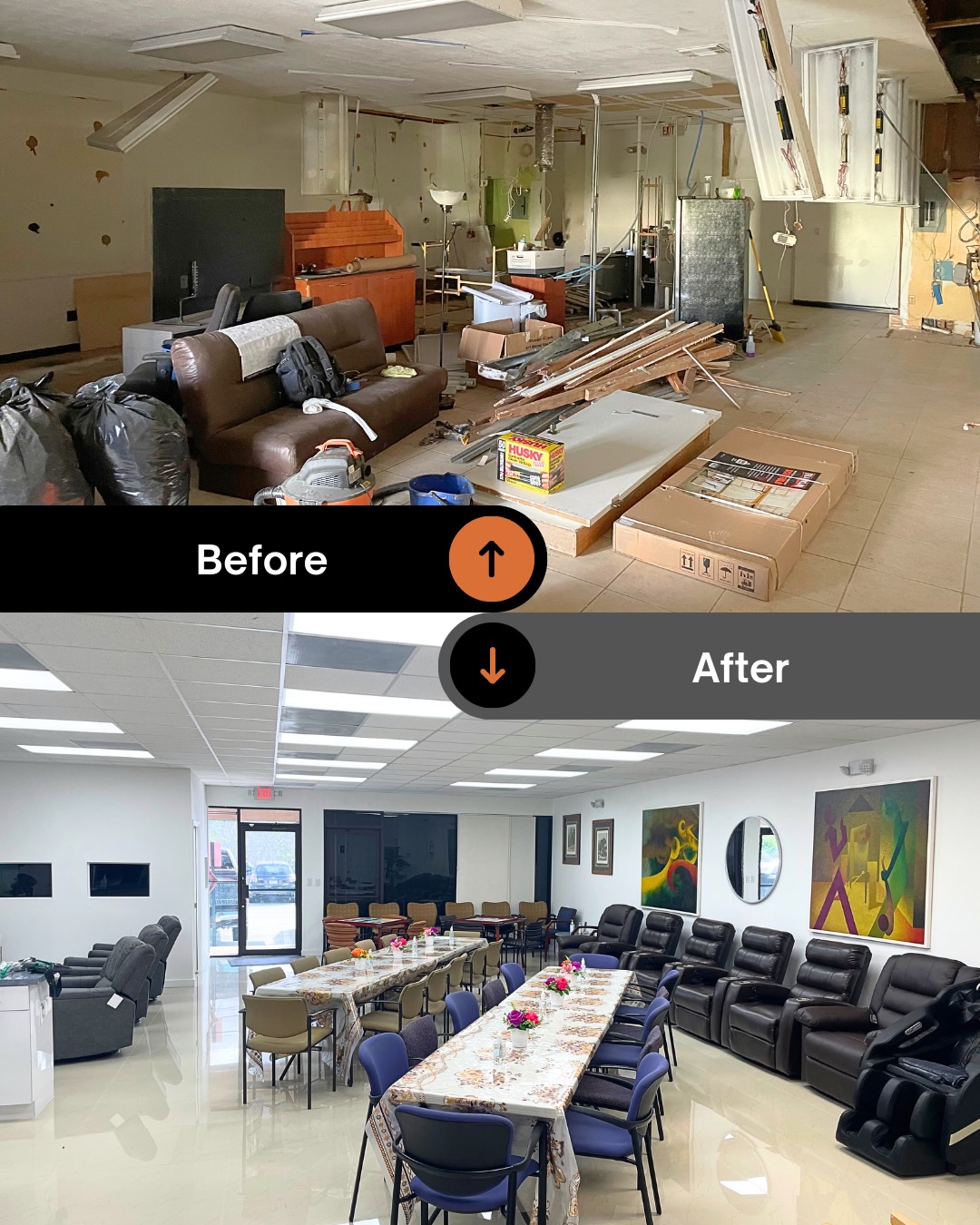 Commercial space — before & after build-out