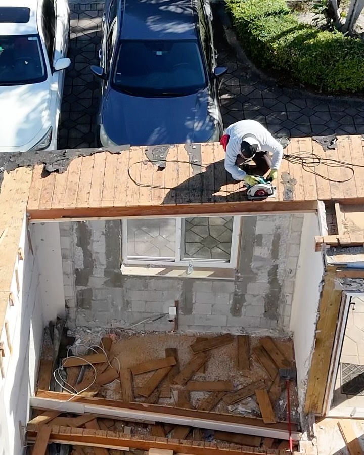 Roof replacement in progress